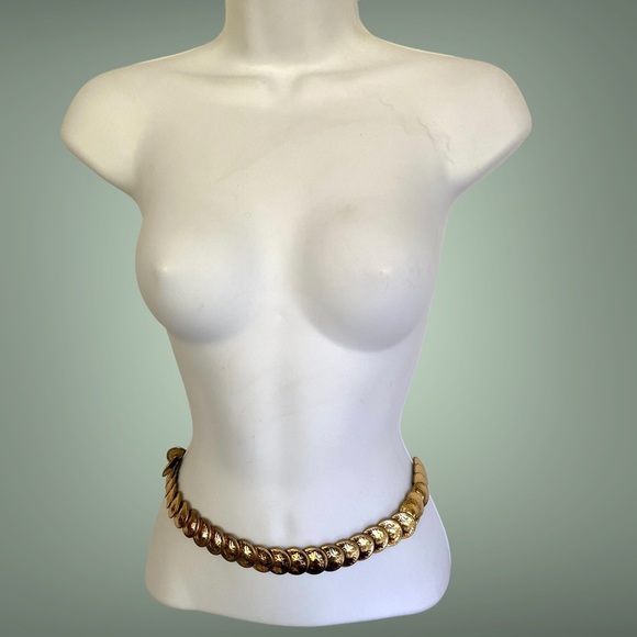 Stretchy Belt Goldtone Metallic Disc Belt Vintage - Picture 1 of 8